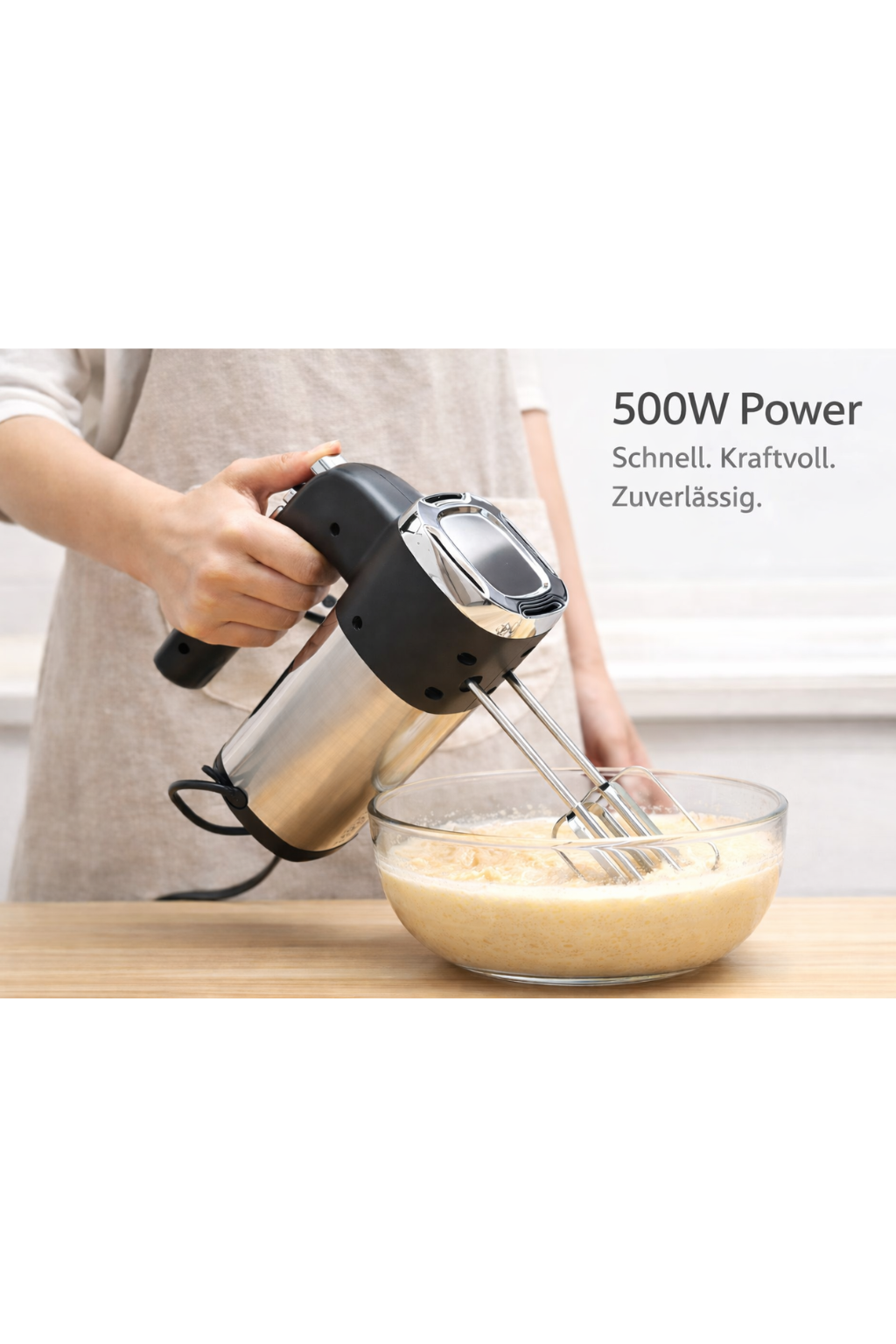 Handmixer 500W – Kraftvoller Küchenmixer mit Rührbesen & Knethaken