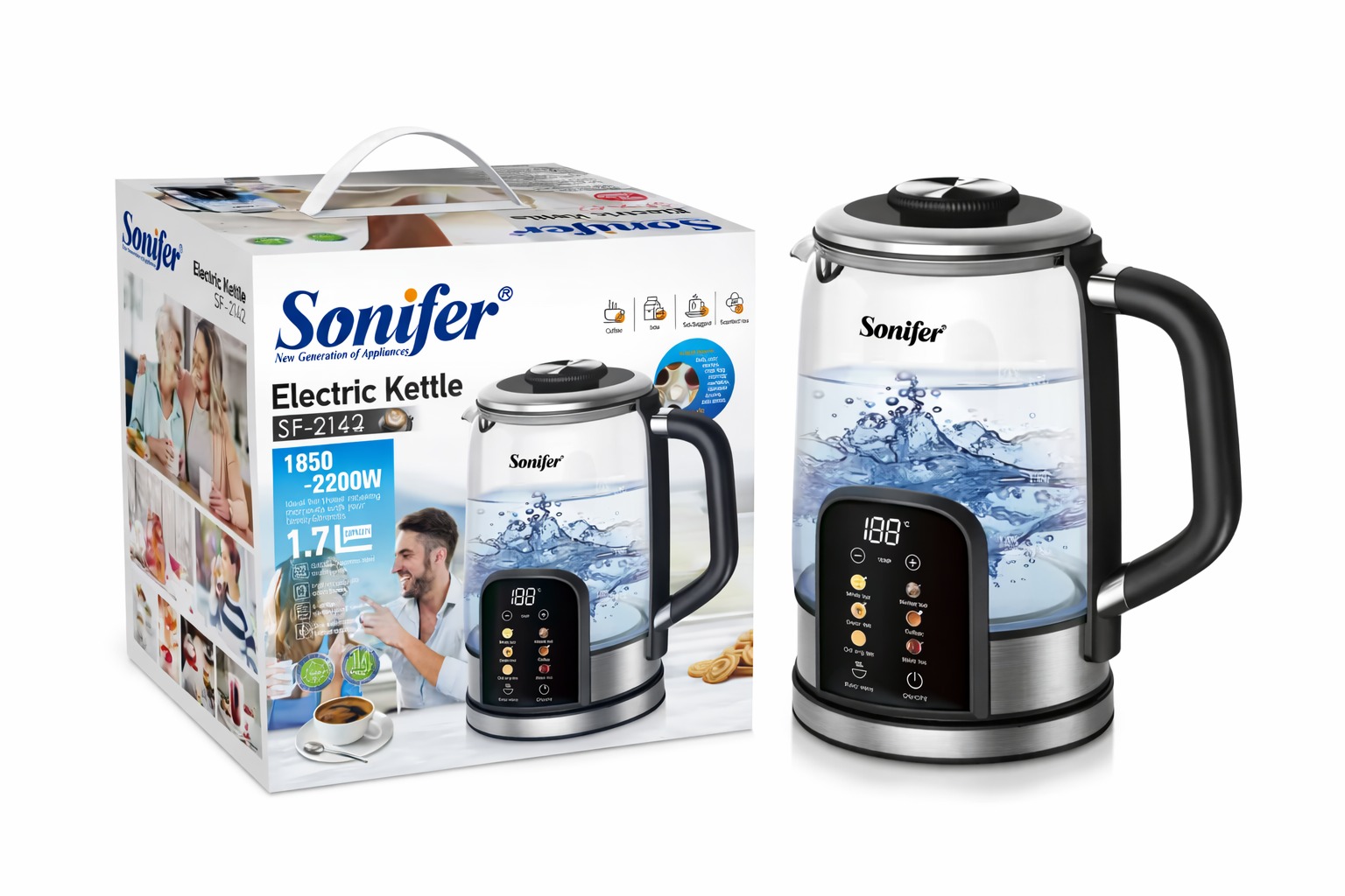 Sonifer Glas-Wasserkocher 1,7 L mit Digitaldisplay & Temperaturanzeige