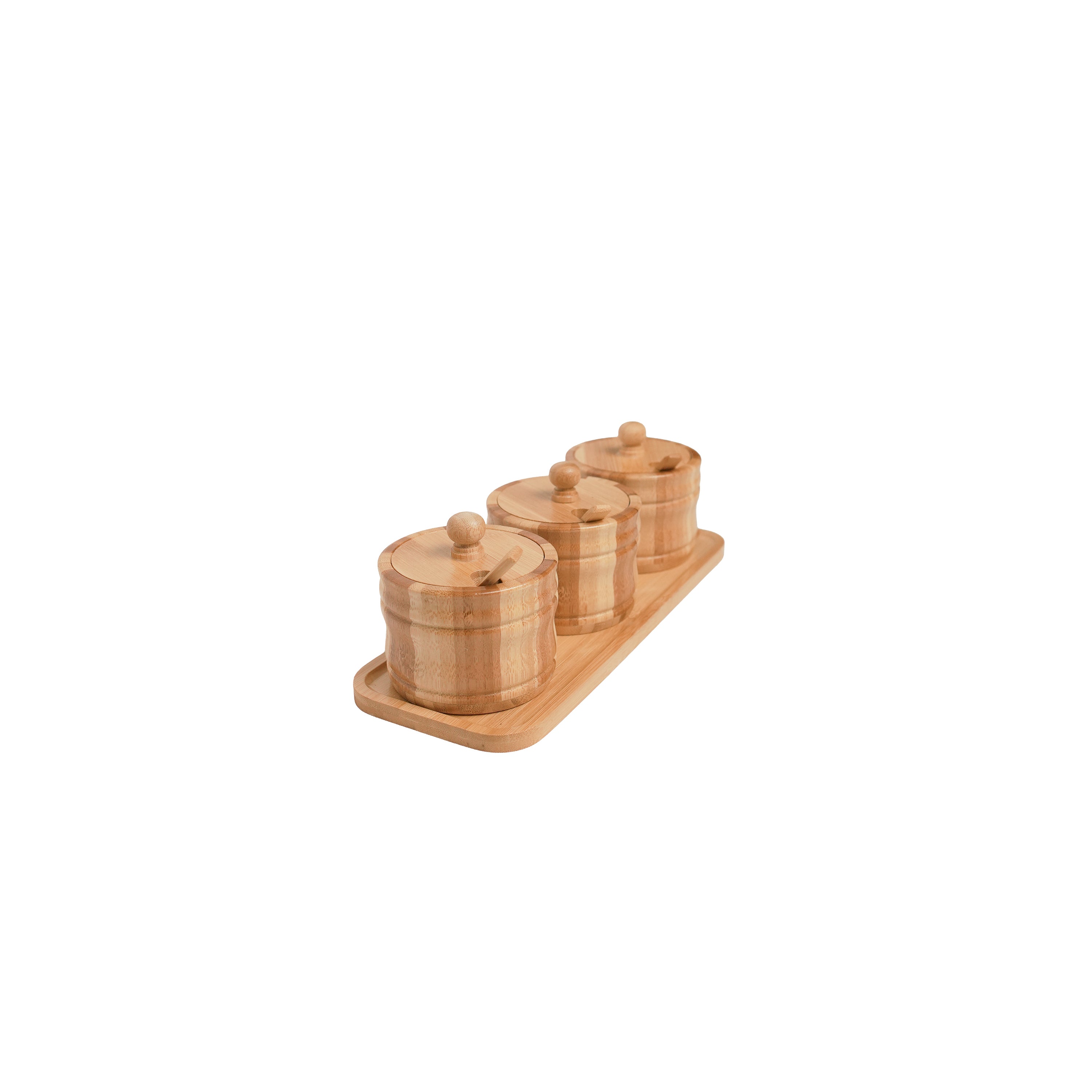 Holz Gewürzbehälter Set mit Deckel & Löffeln (inkl. Tablett)