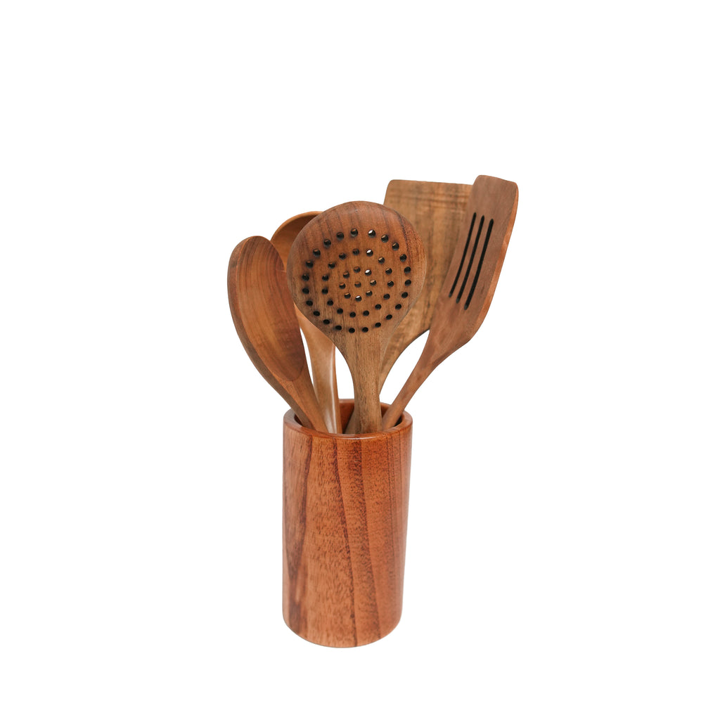 Holz Küchenutensilien Set mit Halter