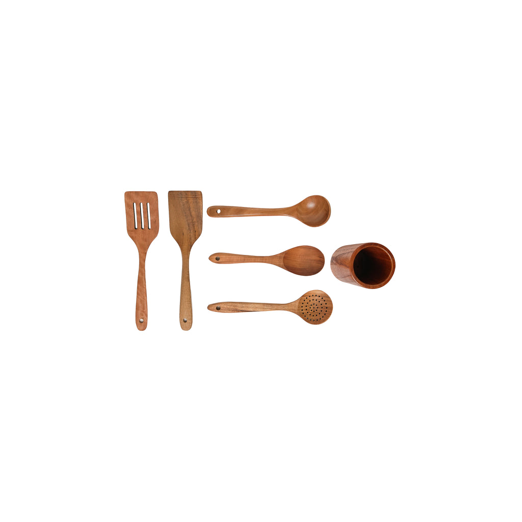 Holz Küchenutensilien Set mit Halter