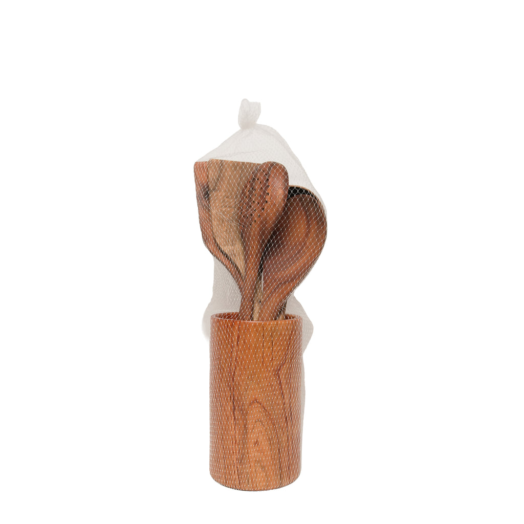 Holz Küchenutensilien Set mit Halter