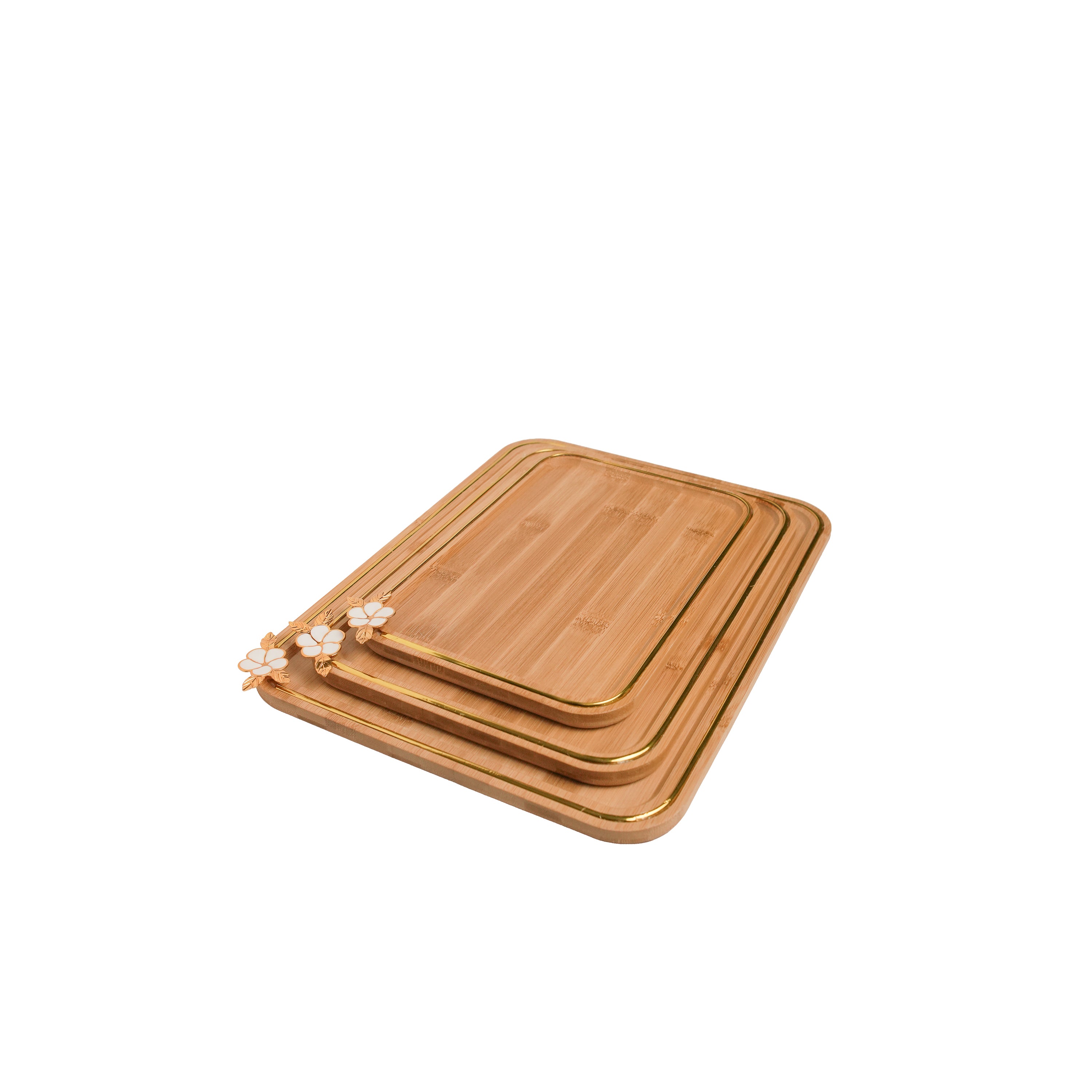 Serviertablett Bambus – Eleganter Goldrand & Blütendekor
