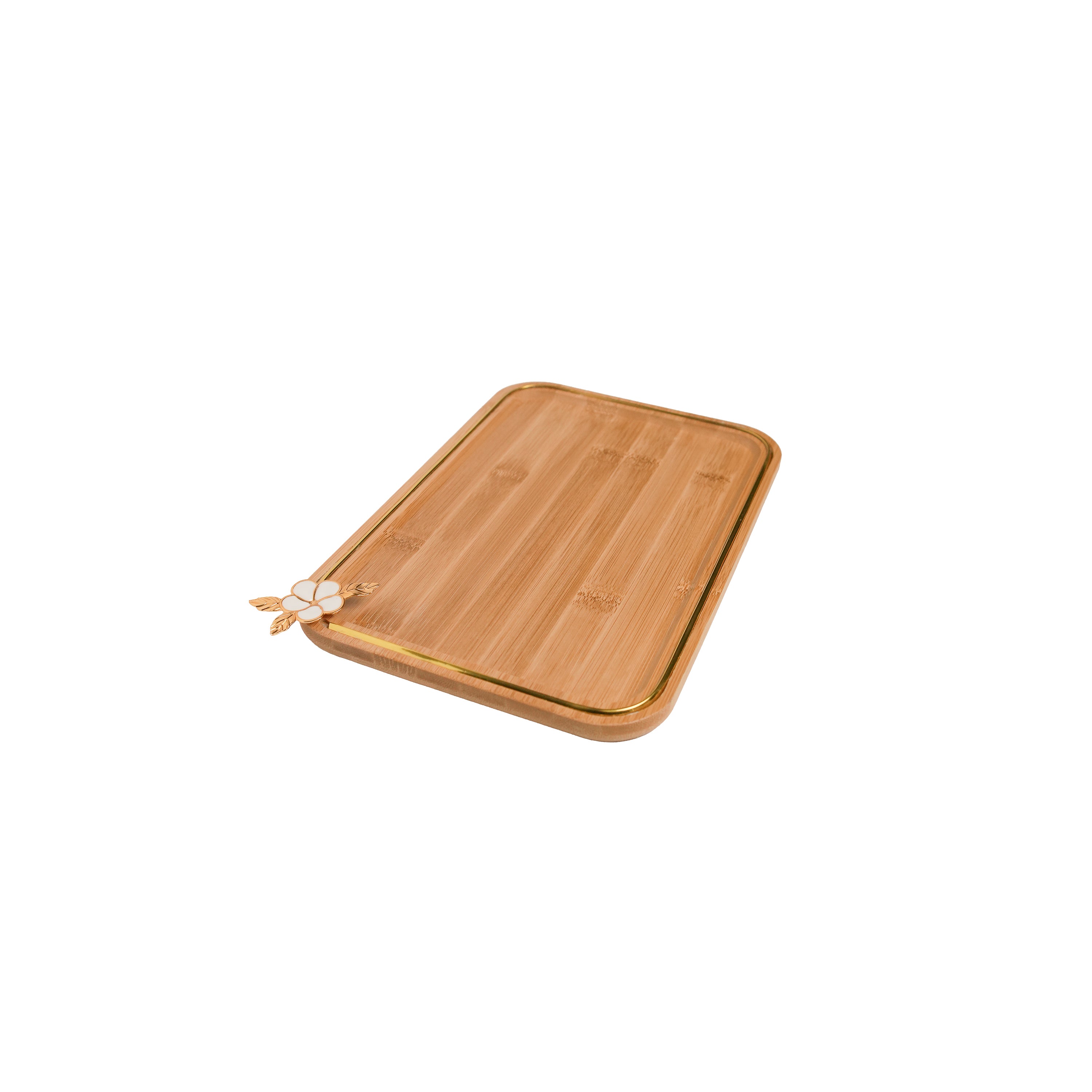 Serviertablett Bambus – Eleganter Goldrand & Blütendekor