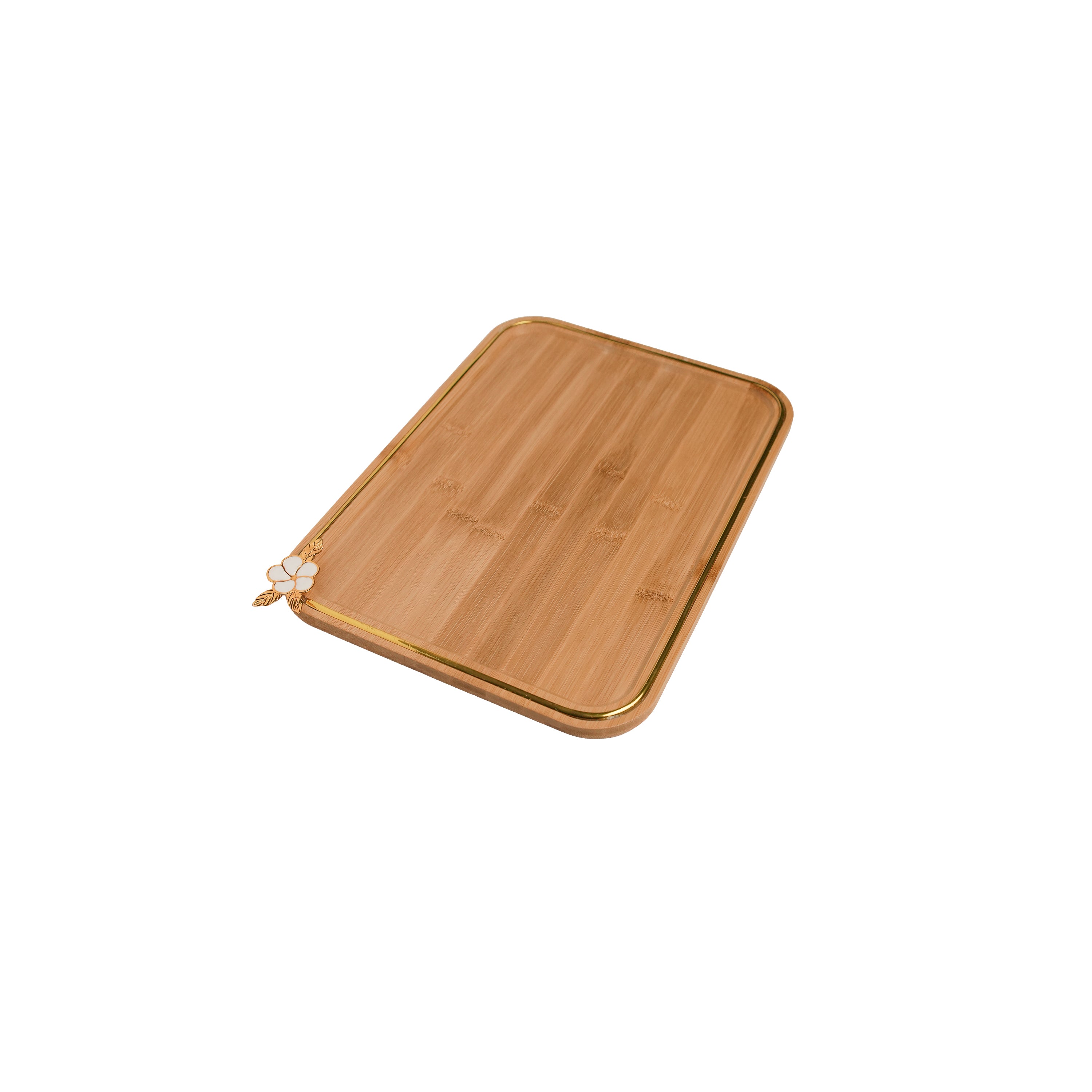 Serviertablett Bambus – Eleganter Goldrand & Blütendekor