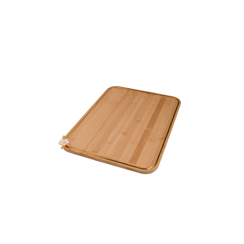 Serviertablett Bambus – Eleganter Goldrand & Blütendekor